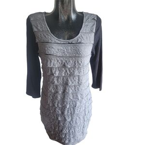 Papillon Black Dress With Grey Layered Front L